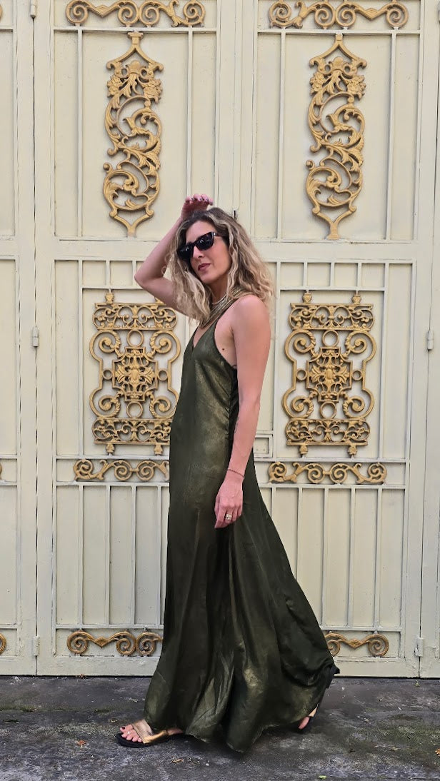 SLIP DRESS VERDE ORO