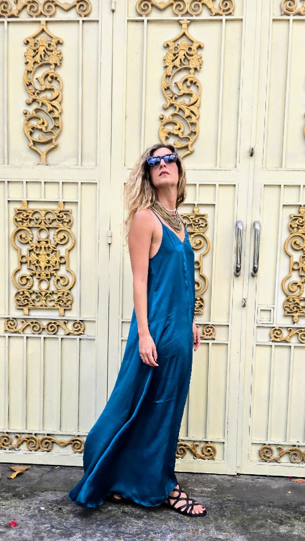 SLIP DRESS TURCHESE