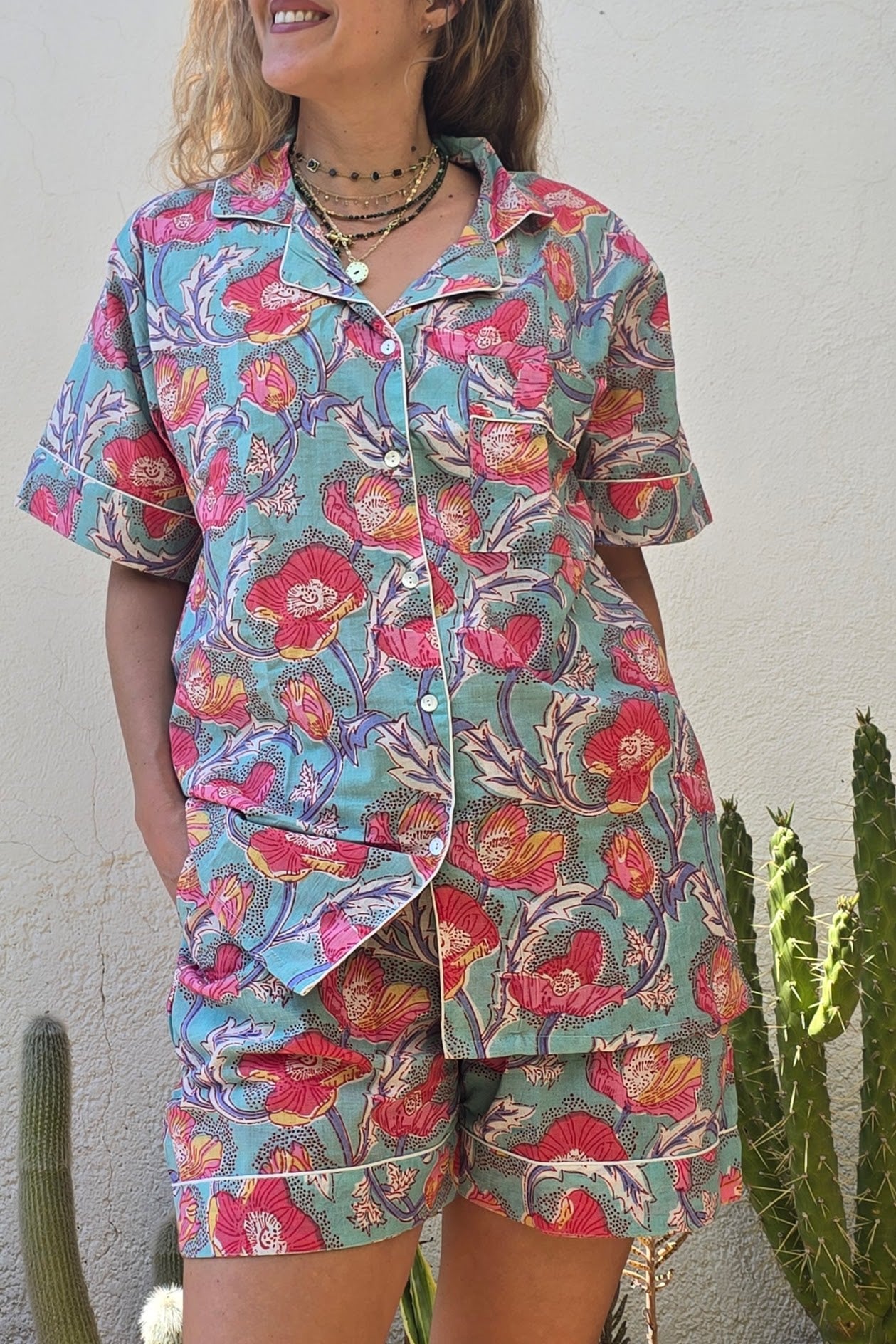 PYIJAMA COTONE DONNA - CORTO - SKY FLOWERS