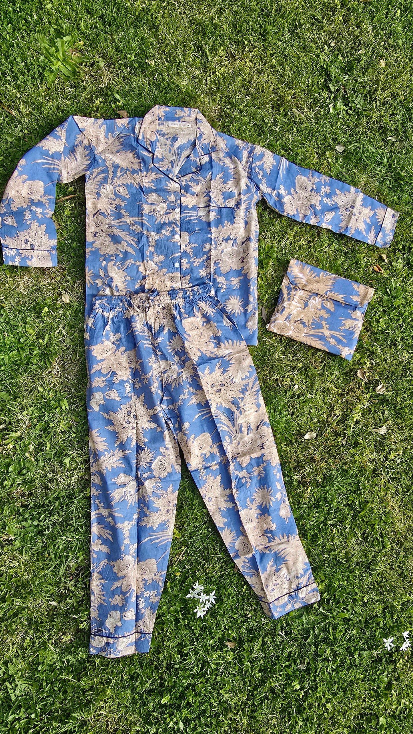 PYJAMAS COTONE DONNA fiori ceruleo