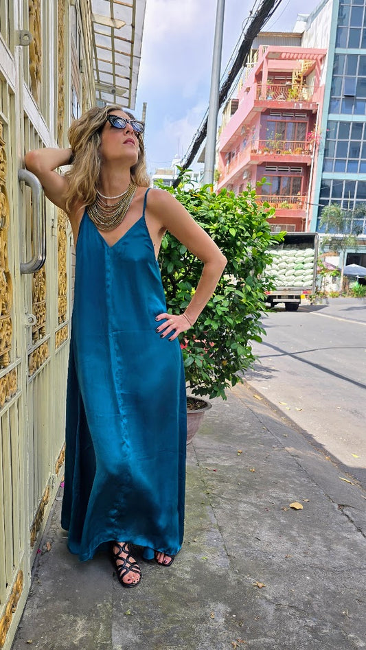 SLIP DRESS TURCHESE