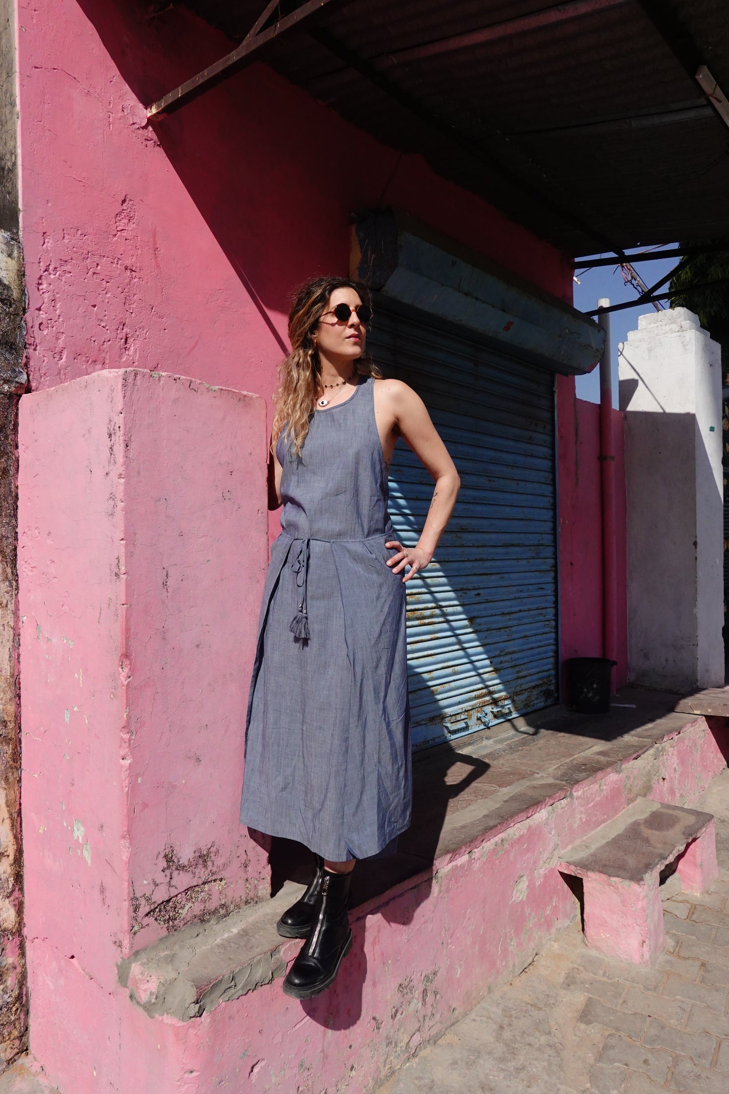 CROSSY DRESS LIGHT DENIM