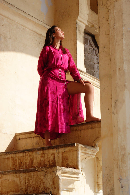 TIE DYE SET GONNA  GULABI MONO