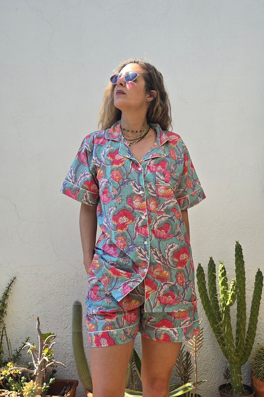 PYIJAMA COTONE DONNA - CORTO - SKY FLOWERS
