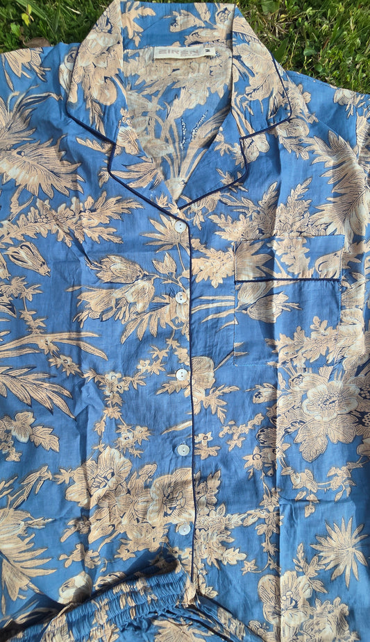 PYJAMAS COTONE DONNA fiori ceruleo